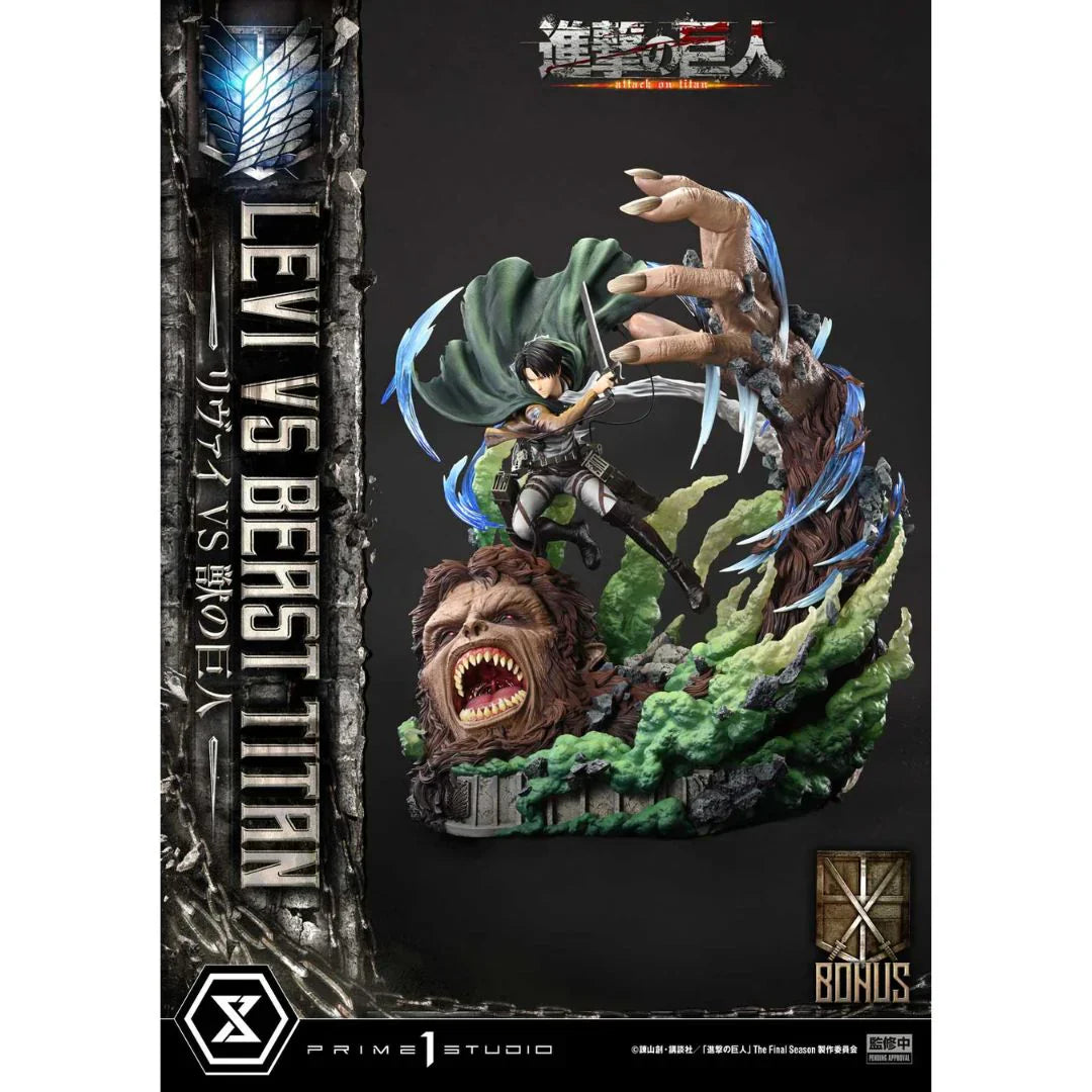Attack On Titan Levi Versus Beast Titan statue