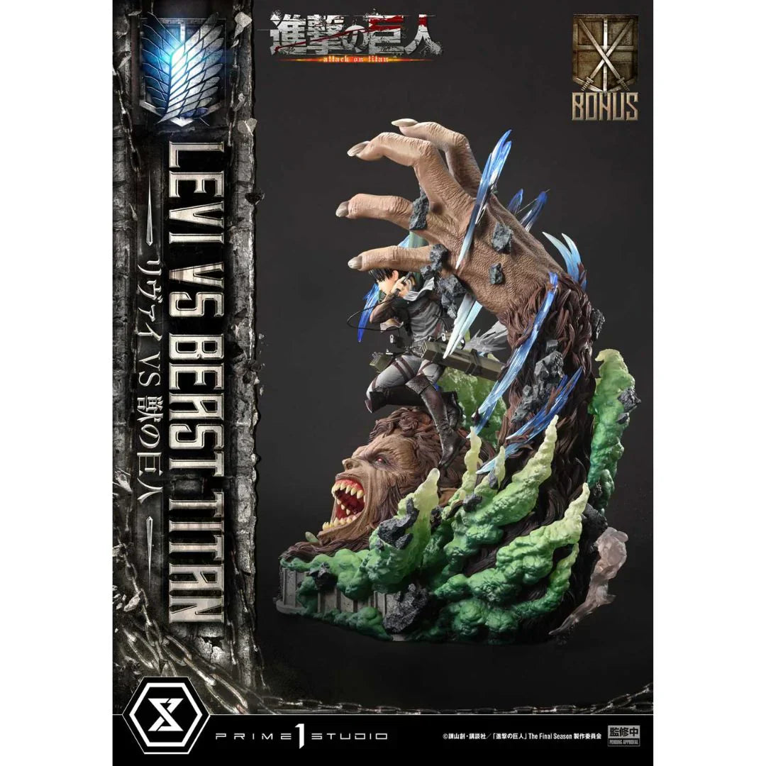Attack On Titan Levi Versus Beast Titan statue